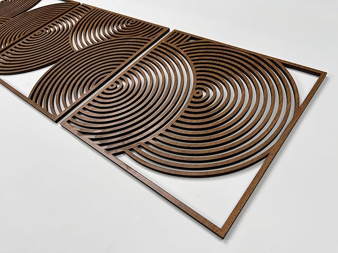 Mid Century Modern Wood Wall Art with Circular Patterns, Set of 3 Boho Home Decor Gift, Midcentury Modern Style Large Wooden Wall Art