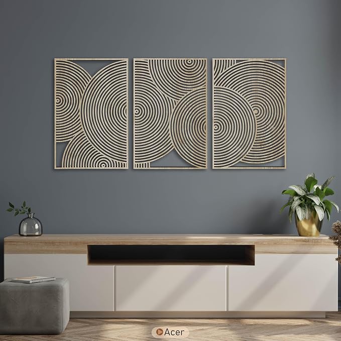 Bedroom Wall Art featuring Modern Geometric Wood Wall Decor, Mid Century Minimalist Circles Wooden Wall Art, Boho Above Bed Decor Gift for Living Room