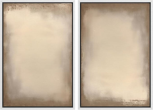 MUDECOR Framed Canvas Print Wall Art Neutral Minimalist Modern Abstract in Beige and Taupe Illustrations Modern Art Decorative Bohemian Colorful for Living Room, Bedroom, Office - 24"x36"x2 White
