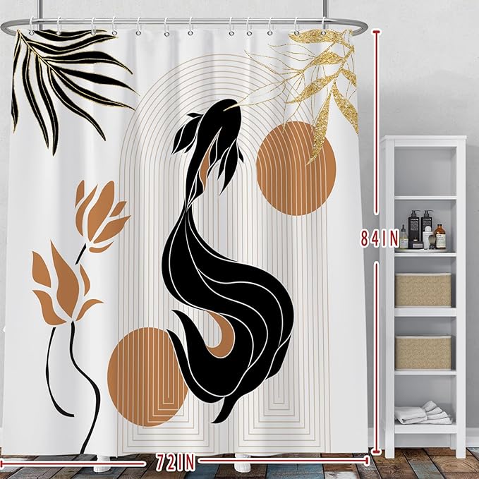 Baocicoo Bohemia Abstract Goldfish Shower Curtain Leaves Lotus Shower Curtain for Bathroom Art Home Hotel Hostel Bathtub Cubicle Decor Waterproof Curtain for Bathroom with Hooks 72x84 Inches