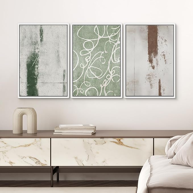 SIGNWIN Framed Canvas Print Wall Art Set Industrial Pastel Paint Strokes Abstract Geometric Illustrations Minimalism Modern Art Decorative Boho for Living Room, Bedroom, Office - 24"x36"x3 White