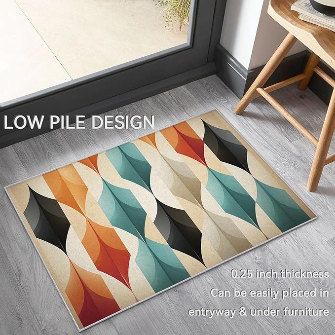 Geometric Rugs for Bedroom - Washable Mid Century Modern Rugs for Living Room - 6x8 ft - Abstract MCM Design Area Rug & Home Decor - Colorful Indoor Carpet with Non Slip Backing