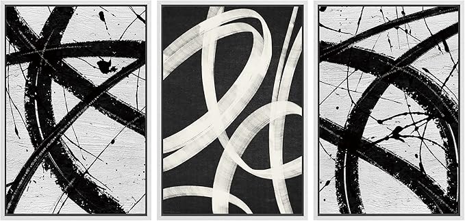 SIGNWIN Framed Canvas Print Wall Art Set Geometric Duotone Ring Landscape Graffiti & Street Art Abstract Illustrations Modern Art Decorative Nordic for Living Room, Bedroom, Office - 16"x24"x3 White