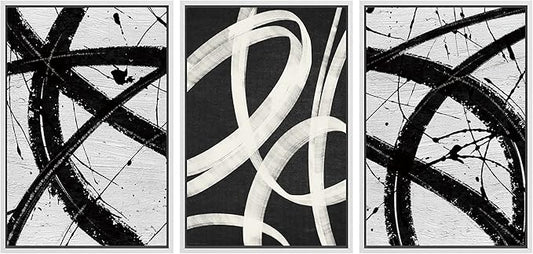 SIGNWIN Framed Canvas Print Wall Art Set Geometric Duotone Ring Landscape Graffiti & Street Art Abstract Illustrations Modern Art Decorative Nordic for Living Room, Bedroom, Office - 16"x24"x3 White