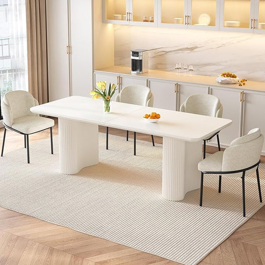 5 Pieces Dining Table & Chairs Set for 4, 78.97" Rectangular Kitchen Table with 4 Chairs, Kitchen & Dining Room Sets with Waved Legs for Home, Apartment, White