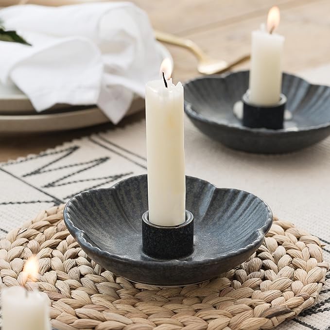 Ceramic Candlestick Holder， Candle Holder for Taper Candles,Incense, Santo Palo, Halloween Christmas Wedding Parties, Dining Room Home Decoration Display (Black)