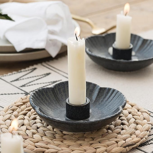Ceramic Candlestick Holder， Candle Holder for Taper Candles,Incense, Santo Palo, Halloween Christmas Wedding Parties, Dining Room Home Decoration Display (Black)