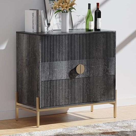 30.7" Accent Cabinet, Modern Buffet Cabinet with Gold Metal Legs, Fluted Sideboard for Dining Room, Kitchen, Darkgrey