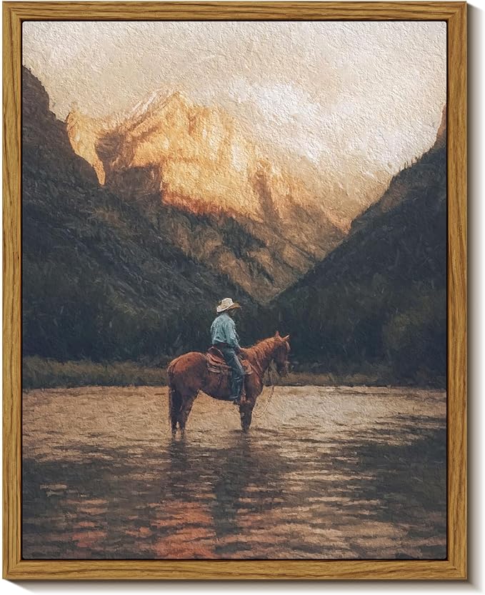 InSimSea Wall Art Framed Canvas for Living Room - Retro Horse Canvas Wall Decor Trendy Eclectic Vintage Landscape Artwork Prints Home Decor Gallery Picture Oil Painting Boho Office Wall Decor 8x10In