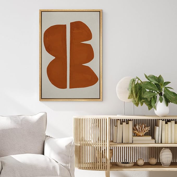 MUDECOR Framed Canvas Print Wall Art Geometric Mid-Century Brown Polygon Abstract Shapes Illustrations Minimalism Decorative Bohemian Colorful Zen for Living Room, Bedroom, Office - 16"x24" Natural
