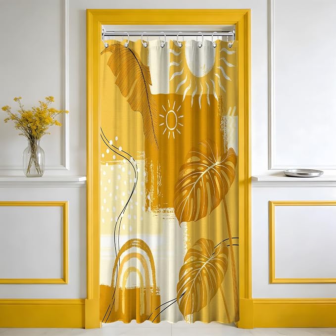 Small Stall Shower Curtain Rv Mustard Yellow Boho, 48 x 72 Inchs | for Camper Stand Up Shower, Modern Pattern Design, Narrow Bathroom Decor Sets Waterproof Cloth Fabric, with Hooks