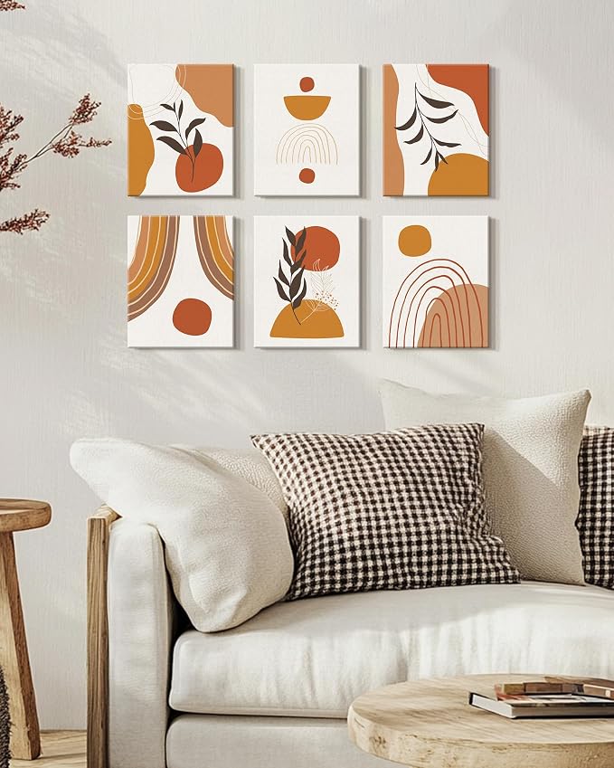 Drsoum Boho Framed Wall Art Minimalist Geometric Abstract Boho Room Decor Mid Century Modern Bohemian Prints for Living Room Bedroom Ready to Hang 8x10inx6pcs (Framed)