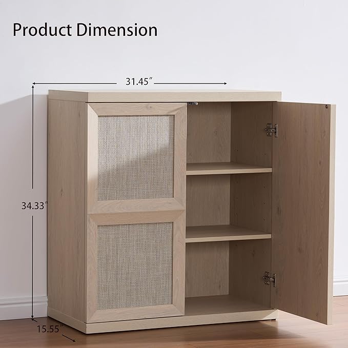 VividVibe Buffet Cabinet Sideboard with Storage, 31.45”Large Boho Credenza with 2 Doors, Sideboard Buffet Cabinet Farmhouse Modern for Entryway Living Room Light Oak