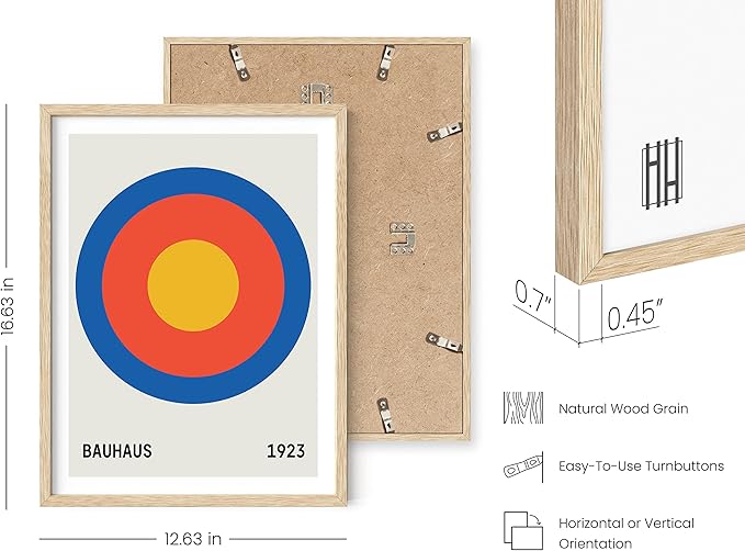 HAUS AND HUES Bauhaus Wall Art - Contemporary Wall Art, Geometric Bauhaus Poster, Vintage Colorful Print (Beige Frame, 12x16)