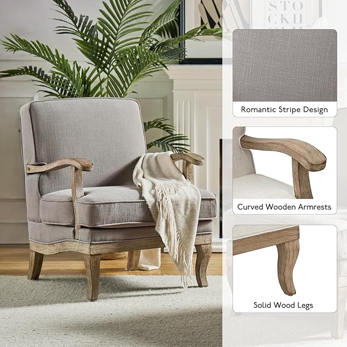 HULALA HOME Mid-Century Modern Accent Chairs Set of 2, Upholstered Lounge Arm Chair with Solid Wood Legs and Armrest, Removable Cushion Comfy Reading Armchair for Living Room, Bedroom, Balcony, Grey