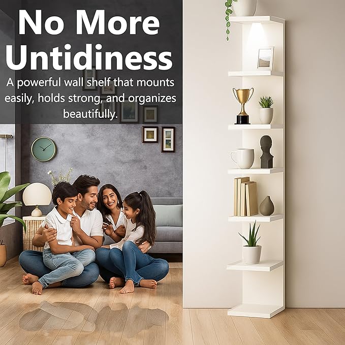 home stuff Lack Wall Shelf Unit with Extra Strong Backboard, Versatile 7 Tier Shelf Unit, White Lack Wall Shelf, Display Floating Shelf with LED Remote Control Light (White)
