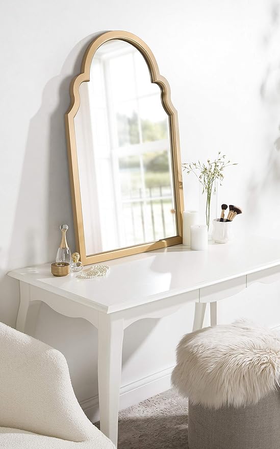 Kate and Laurel Hogan Modern Arched Wall Mirror, 24 x 36, Gold, Glam Moroccan Mirror for Wall
