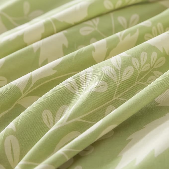HoneiLife Wildflower Duvet Cover King - 100% Cotton Comforter Cover Sets, 3-PC Comfortable Floral Duvet Cover Sets, Soft & Breathable Duvet Cover with Zipper Closure & Corner Ties, Vibrant Green