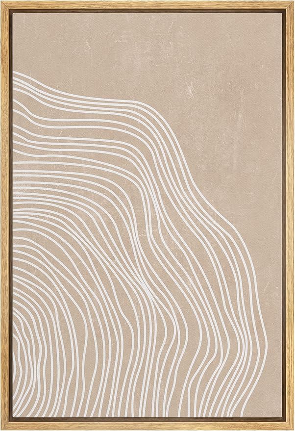 MUDECOR Framed Canvas Print Wall Art White Tan Spiral Wave Wood Ring Landscape Shapes Abstract Illustrations Modern Art Minimal Group Relax/Calm Cool for Living Room, Bedroom, Office - 16"x24" NATURAL
