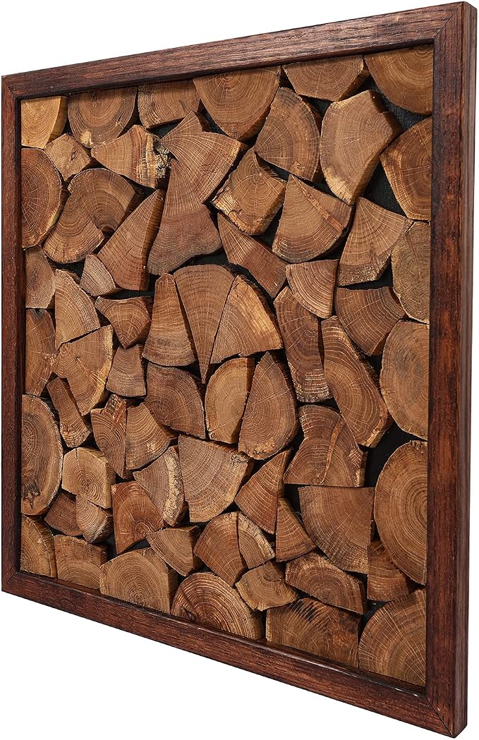CONSDAN Wood Wall Decor | USA Grown Hardwood, Rustic Wooden Wall Art, Home Decorations for Living Room and Bedroom Aesthetic, Framed and Ready to Hang, End-Grain, 18" x 18"