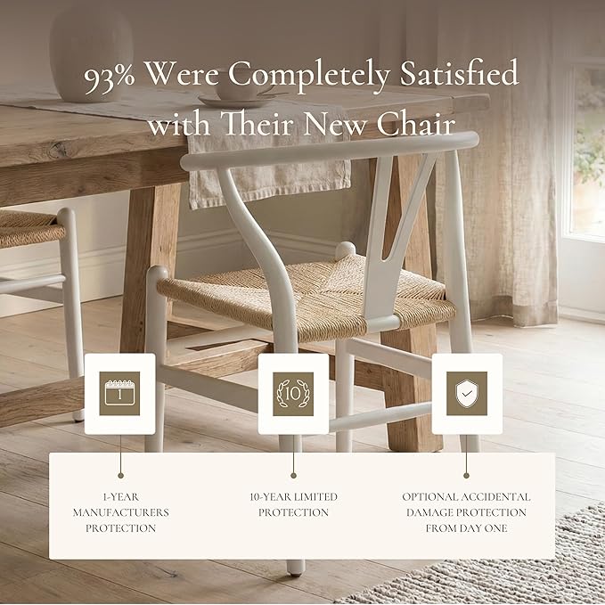 POLY & BARK Weave Dining Chair – Mid-Century Modern Wishbone Dining Chair with Arms, Solid Wood Frame, Indoor Use – White – Single - Ideal for Dining Room, Kitchen or Stylish Accent Setting