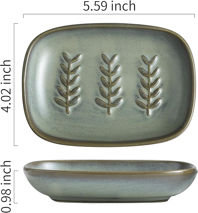 Ceramic Soap Dish Bar Soap Holder for Shower, Soap Dishes for Bar Soap Sponge, Shower Soap Saver Tray for Bathtub Bathroom Kitchen Sink, Farmhouse Housewarming Gift, Pro-Environment, Dark Green