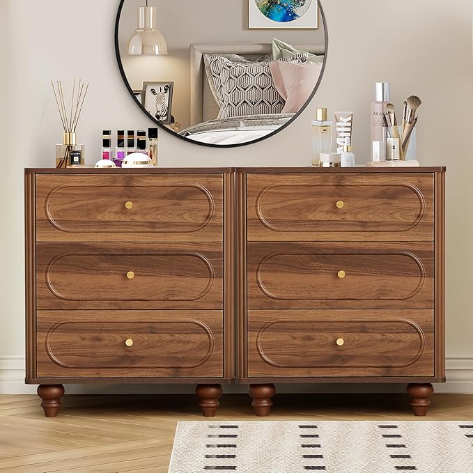 ORRD 3 Drawer Fluted Dresser for Bedroom, Mid Century Modern Chest of Drawers, Wood Storage Small Dresser Organizer for Bedroom Living Room Hallway Closet, Walnut