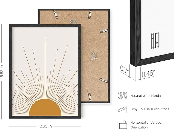 HAUS AND HUES Boho Framed Wall Art - Southwestern Geometric Sun Print, Mid Century Modern Decor, Black Frame 12x16