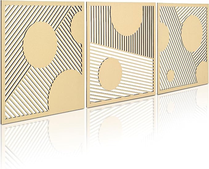 AnairsMo Geometric Wood Wall Decor, Wooden Wall Art Sculpture, Modern Boho Wooden Panels, 3 Piece Wood Art Wall Decor for Living Room, Bedroom, Office, Kitchen, Dinning Room (Solar System Abstract Artwork)