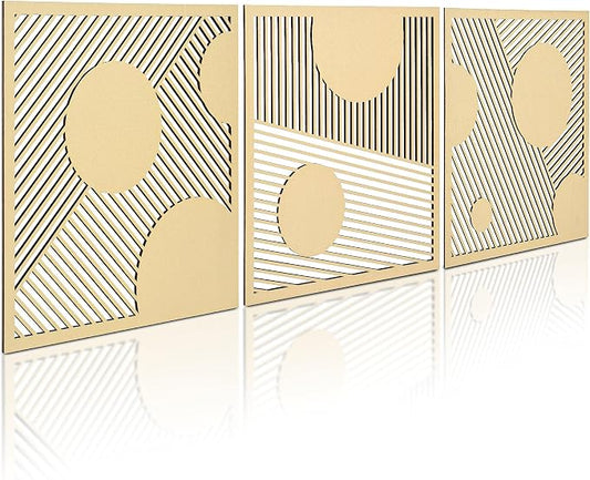 AnairsMo Geometric Wood Wall Decor, Wooden Wall Art Sculpture, Modern Boho Wooden Panels, 3 Piece Wood Art Wall Decor for Living Room, Bedroom, Office, Kitchen, Dinning Room (Solar System Abstract Artwork)