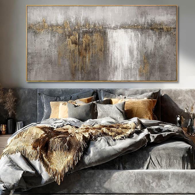 Abstract Hanging Art Grey and Gold Poster Print Neutral Decorative Pictures 36"x70" Poster for Bedroom Artwork for Office