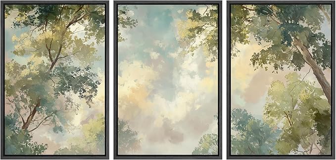 wall26 Framed Print Wall Art Set Soft Pastel Sky and Tree Canopy Abstract Nature Decorative Minimal Relax/Zen for Living Room, Bedroom, Office - 24"x36"x3 BLACK