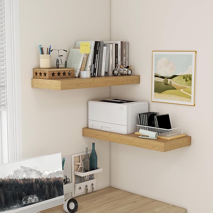 30 Inch Floating Shelves | 12 Inch Deep Oak Floating Shelves Set of 2 | 30" W x 12" D Rustic Wood Shelves for Wall | Deep Oak Shelves for Living Room Bathroom Laundry Room Kitchen