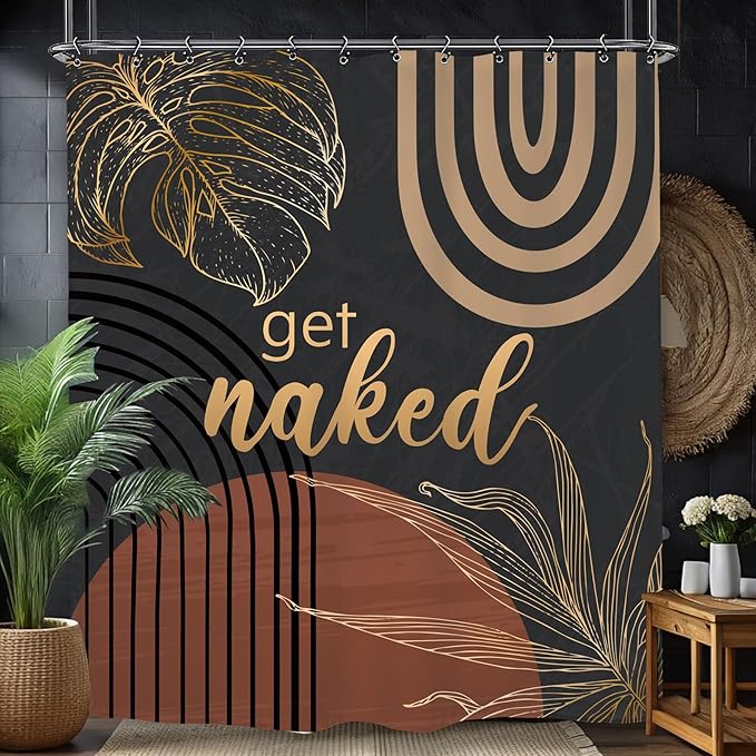 Yookeb Abstract Mid Century Bathroom Shower Curtain 60W by 71H Inch Minimalist Aesthetic Modern Contemporary Dark Get Naked Polyester Fabric 12 Plastic Hooks Waterproof Decor