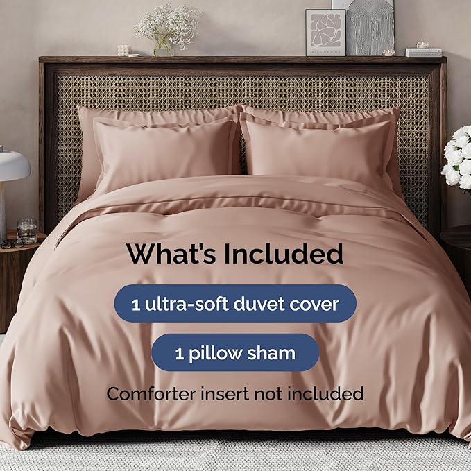 Duvet Cover Twin/Twin XL Size - Extra Soft Twin/Twin XL Size Duvet Cover - Lightweight & Breathable & Fade Free with Zipper Closures and Ties - 68" x 90" Inches - (Mauve) Comforter Not Included