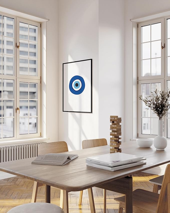 HAUS AND HUES Evil Eye Decor - Navy Blue Wall Art, Evil Eye Wall Decor, Mykonos Artwork, Evil Eyes Print, Big Eyes Painting Prints, Evil Eye Posters For Wall Art Aesthetic (24x26, Framed Black)