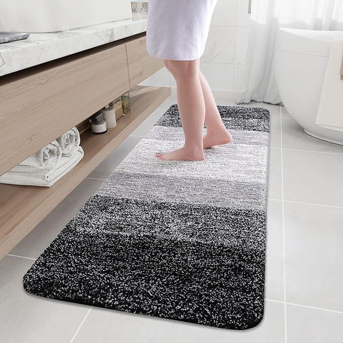 Arotive Microfiber Bathroom Rugs, Shaggy Soft and Absorbent Bath Rug, Non-Slip, Thick Plush Machine Washable Dry Bath Mats for Bathroom, Tub and Shower, 70x24, Black, Rectangular