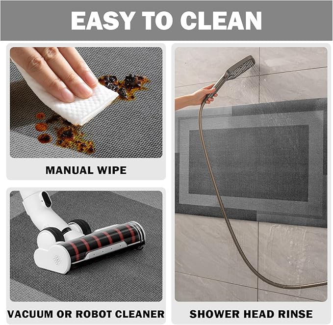 Non Slip Long Bath Mat Bathroom Runner, Rubber Backing Ultra Thin Bathroom Rugs Fit Under Door Quick Dry Super Absorbent Washable Bath Rug Shower Mat for Bathtub Sink Floor, Grey 24"x48"