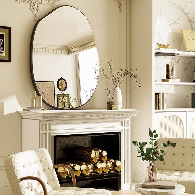 HARRITPURE Irregular Wall Mirror 22"x32" Black Asymmetrical Bathroom Mirror Wood Framed Modern Decorative Vanity Mirrors for Bedroom Living Room Entryway
