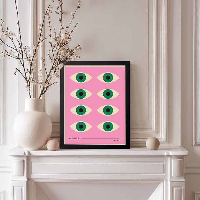 Poster Master Bauhaus Poster - Green Eyes Print - Graphic Design Art - Geometric Art - Chic Boho Art - Mid Century Modern Art - Abstract Art - Living Room or Bedroom Decor - 11x14 Black Framed