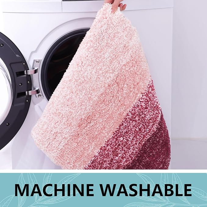Arotive Microfiber Bathroom Rugs, Shaggy Soft and Absorbent Bath Rug, Non-Slip, Thick Plush Machine Washable Dry Bath Mats for Bathroom, Tub and Shower, 24x24, Burgundy, Round