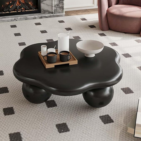 35" Modern Coffee Table Petal Shape Low Center Table Cute Irregular Indoor Tea Table with 3 Ball Legs for Living Room Apartment