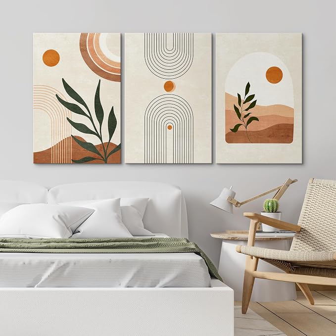 wall26 Canvas Print Wall Art Set Boho Mid-Century Geometric Desert Plant Sun Nature Abstract Illustrations Modern Art Bohemian Decorative for Living Room, Bedroom, Office - 24"x36" x 3