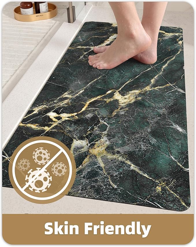 Color&Geometry Emerald Green Marble Gold-Vein Bathroom Rug, Ultra-Thin, Non Slip, Washable and Quick Dry Shower Mat, 17"x30" Small Luxury Shower Mat for Bathroom Floor/Outside Shower