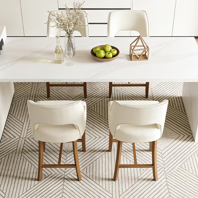 ClinQ Bar Stools Set of 1, 26" H Counter Height Bar Stools with Backs, Modern Upholstered Accent Barstools with H-Shaped Footrest for Kitchen Island, Dining Room and Bar, Beige-Walnut Legs