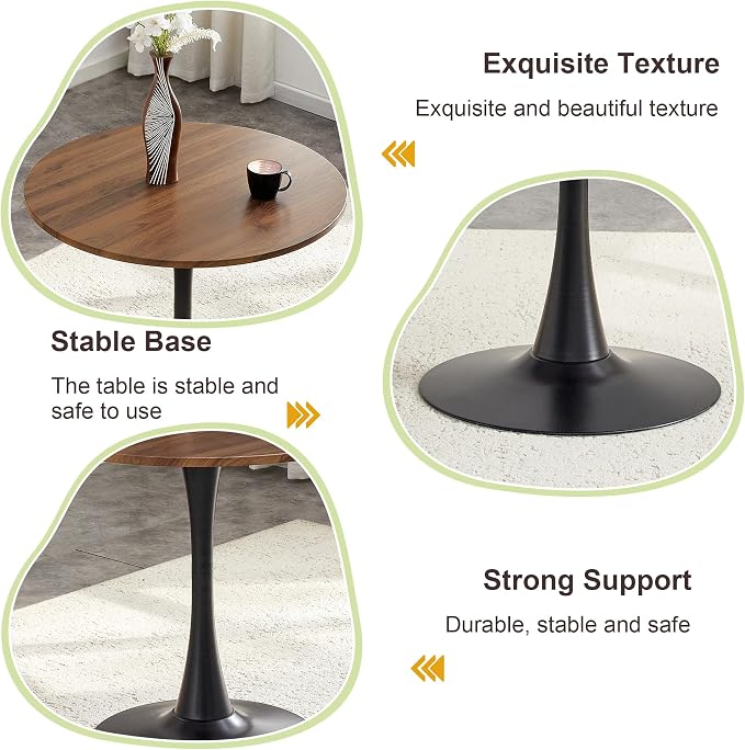 31.5 Inch Round Dining Table for 2-4 People with Walnut Tabletop,Mid-Century Walnut Tulip Kitchen Table, Pedestal Base Table for Small Space Kitchen Dining Room