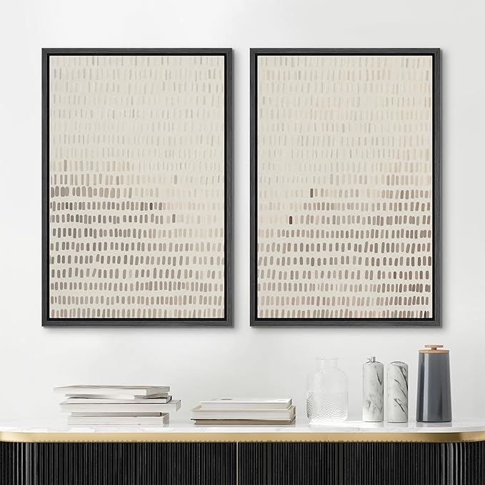 MUDECOR Framed Canvas Print Wall Art Neutral Abstract Dot Illustrations Modern Art Decorative Bohemian Colorful Chic for Living Room, Bedroom, Office - 16"x24"x2 Black