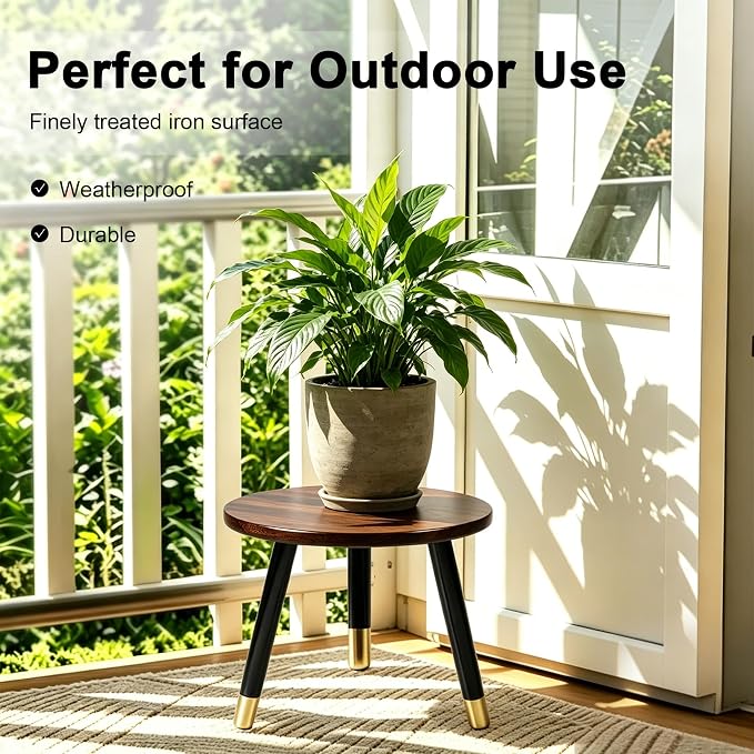 2-Pack Mid Century Plant Stand for Indoor Plants, Modern Metal Flower Pot Holder Stand for Living Room, Decorative Small Round Side Table for Balcony, Patio, Office, 8.9” High, Black