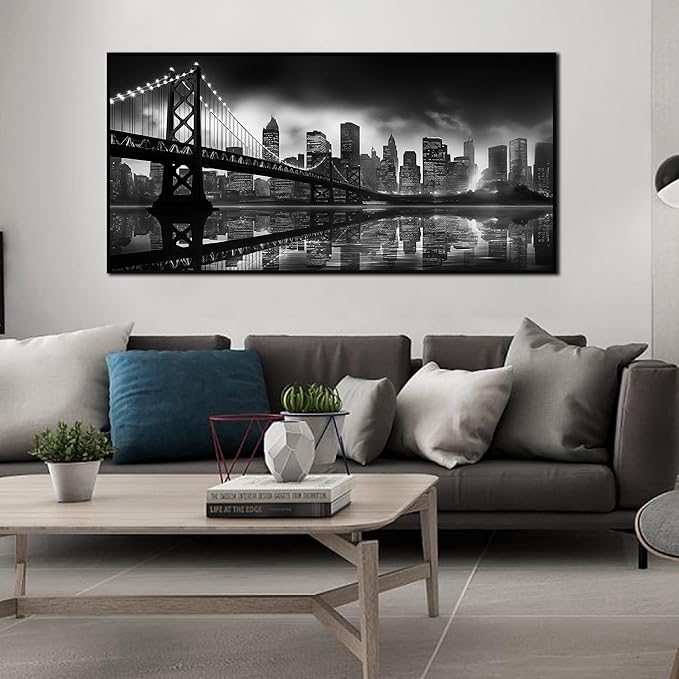 Brooklyn Bridge Wall Art for Living Room Large City Wall Decor for Bedroom Home Office Decor with Black Frames 29 x 58 Inch