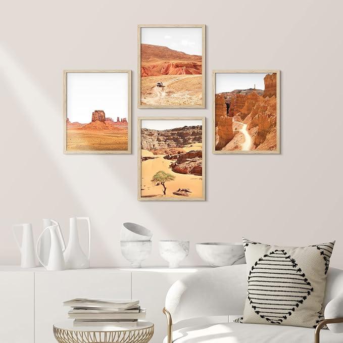 SIGNWIN Framed Arizona Texas Mountain Valley Wall Art, Set of 4 Landscape Wall Decor Prints, Nature Wilderness Wall Décor for Living Room, Bedroom - 8"x10"x 4 Natural